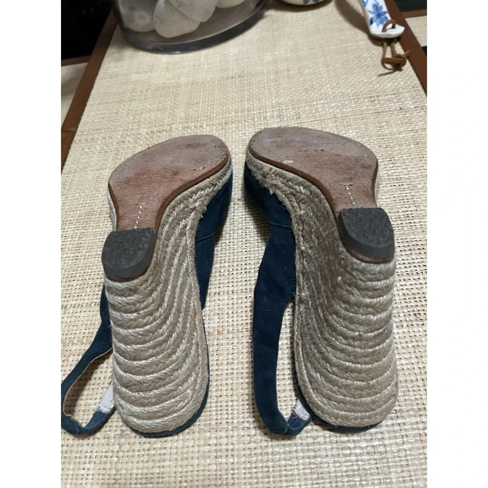 Michael Kors‎ Blue Suede Leather 7.5 Peep Toe Sling Back Wedge Espadrille Heels